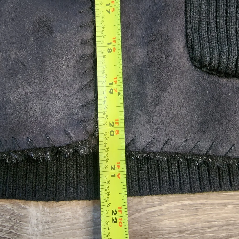 SEEU Black Ribbed Knit Faux Fur Button Down Sweater Jacket - Picture 6 of 16